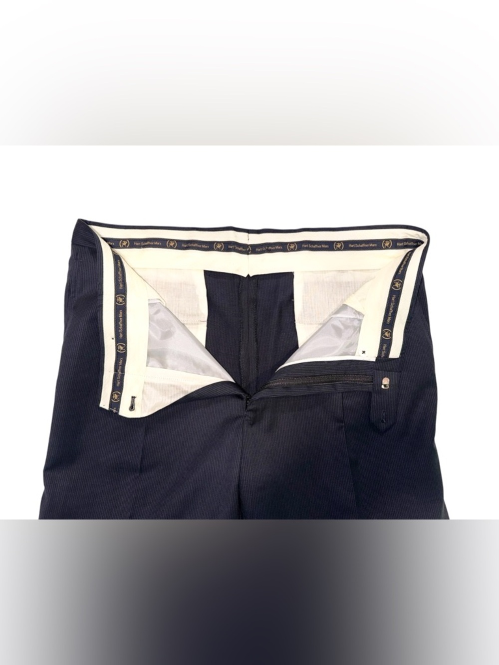 Hart Schaffner & Marx Gold Trumpeter 2Pc Suit Wool Navy Pinstripe 42L 38x32 USA - Picture 11 of 16